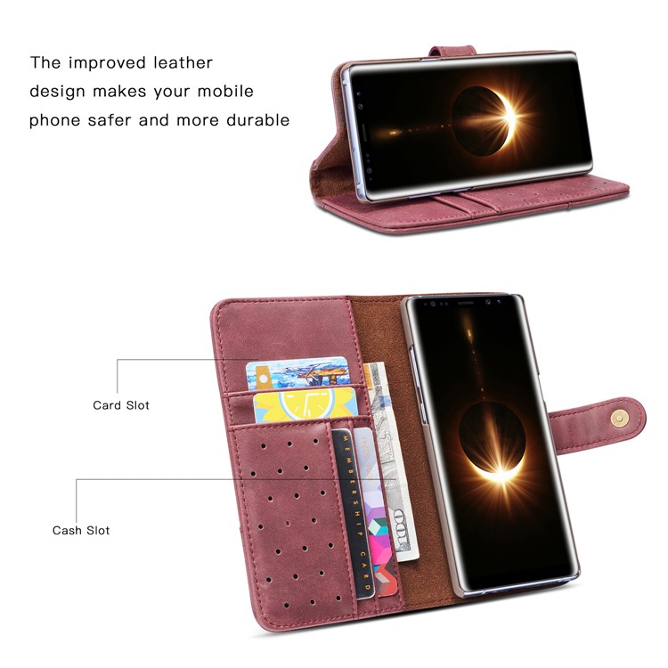 Vintage Style Spilt Leather Wallet Stand Cover with Strap for Samsung Galaxy Note 8 SM-N950 - Red-4