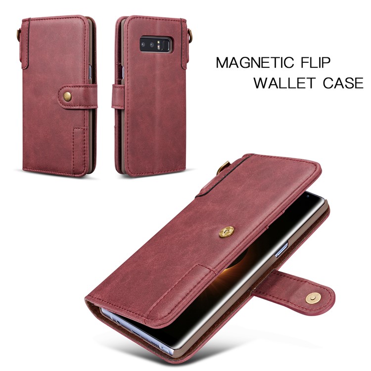 Vintage Style Spilt Leather Wallet Stand Cover with Strap for Samsung Galaxy Note 8 SM-N950 - Red-5