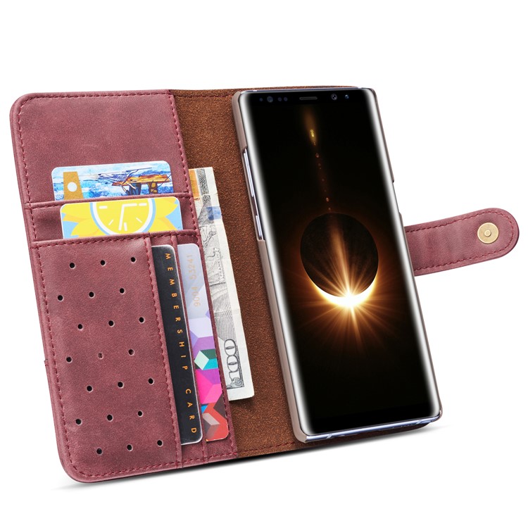 Vintage Style Spilt Leather Wallet Stand Cover with Strap for Samsung Galaxy Note 8 SM-N950 - Red-7