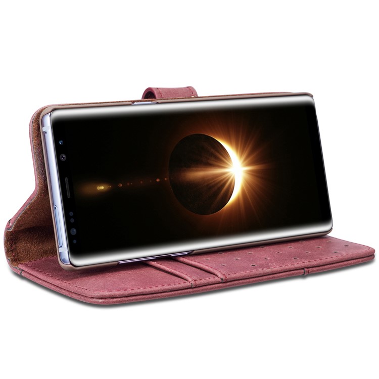 Vintage Style Spilt Leather Wallet Stand Cover with Strap for Samsung Galaxy Note 8 SM-N950 - Red-8