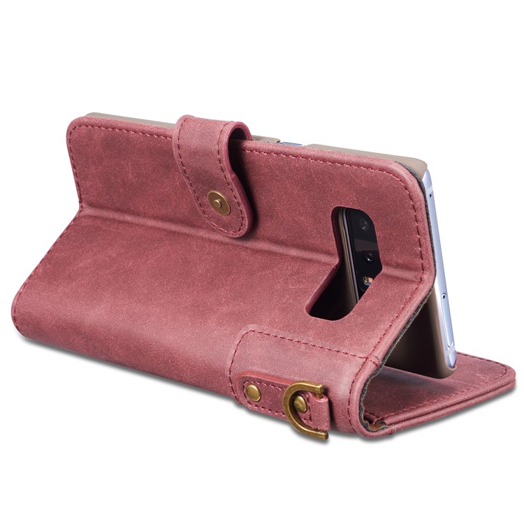 Vintage Style Spilt Leather Wallet Stand Cover with Strap for Samsung Galaxy Note 8 SM-N950 - Red-9