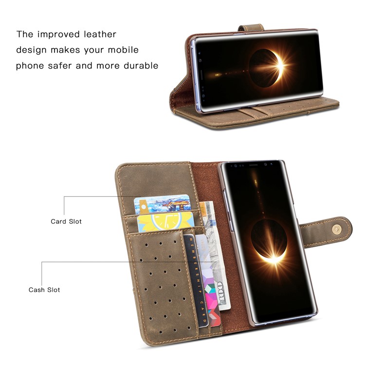 For Samsung Galaxy Note 8 SM-N950 Retro Style Spilt Leather Wallet Stand Protective Case - Grey-4