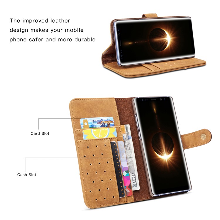 For Samsung Galaxy Note 8 SM-N950 Retro Style Spilt Leather Wallet Stand Mobile Phone Shell - Brown-4