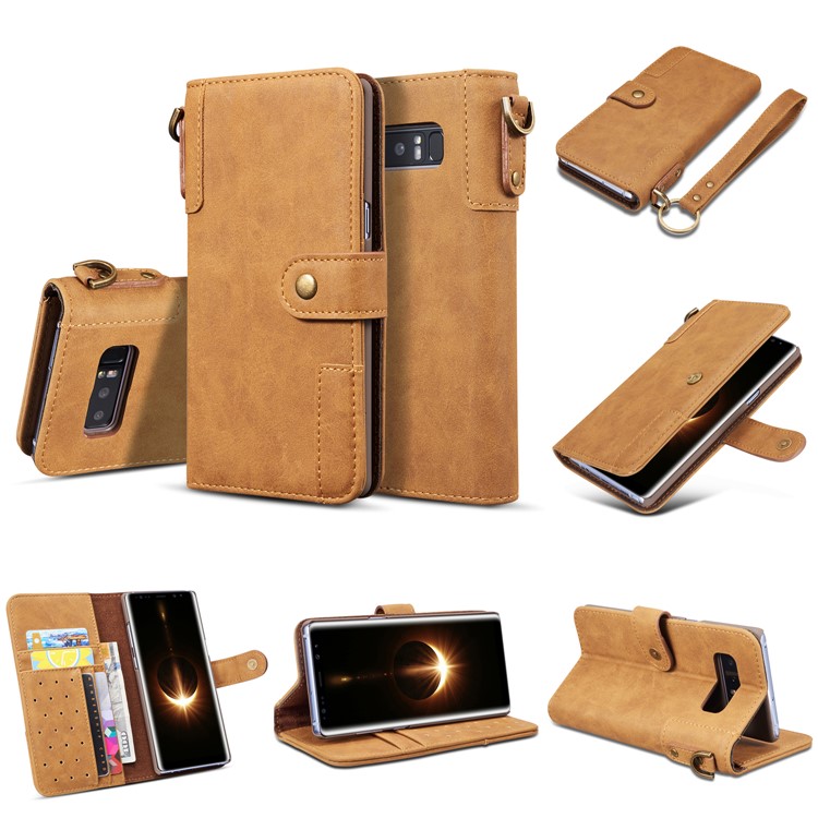 For Samsung Galaxy Note 8 SM-N950 Retro Style Spilt Leather Wallet Stand Mobile Phone Shell - Brown-6