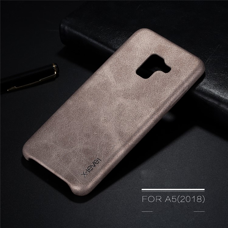 X-LEVEL Vintage Leather Coated PC Mobile Phone Cover for Samsung Galaxy A8 (2018) - Gold-2