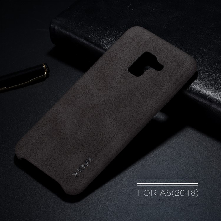 X-LEVEL Vintage Leather Coated PC Back Phone Shell for Samsung Galaxy A8 (2018) - Coffee-2