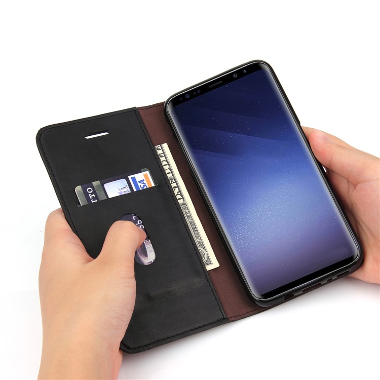 Vintage Style Auto-absorbed Crazy Horse Grain Leather Wallet Stand Casing for Samsung Galaxy S9 - Black-10