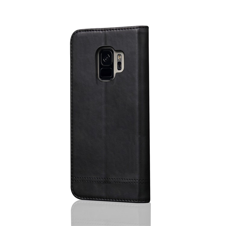 Vintage Style Auto-absorbed Crazy Horse Grain Leather Wallet Stand Casing for Samsung Galaxy S9 - Black-2