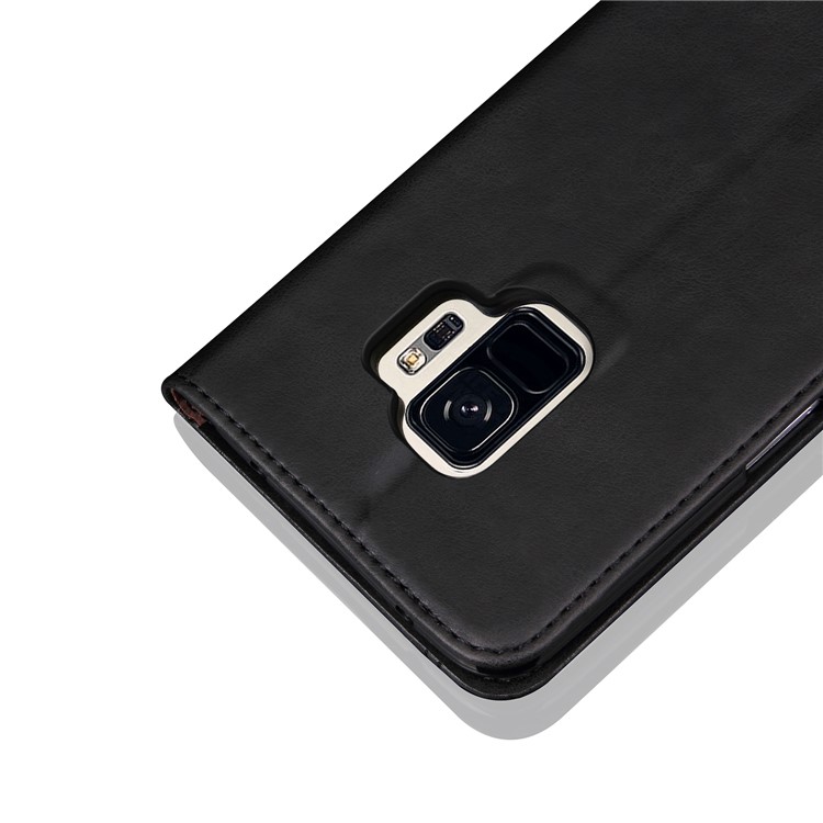 Vintage Style Auto-absorbed Crazy Horse Grain Leather Wallet Stand Casing for Samsung Galaxy S9 - Black-3