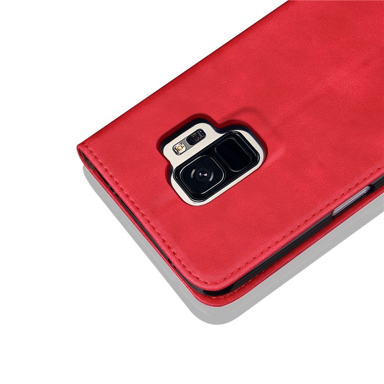Retro Style Auto-absorbed Crazy Horse Texture Leather Wallet Cover for Samsung Galaxy S9 G960 - Red-3