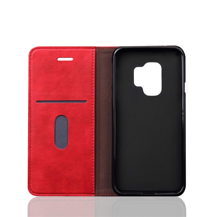 Retro Style Auto-absorbed Crazy Horse Texture Leather Wallet Cover for Samsung Galaxy S9 G960 - Red-7