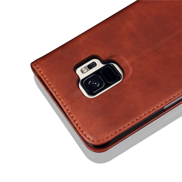 For Samsung Galaxy S9 Retro Style Auto-absorbed Crazy Horse Grain Leather Stand Wallet Protective Cover - Brown-3