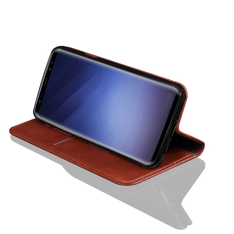 For Samsung Galaxy S9 Retro Style Auto-absorbed Crazy Horse Grain Leather Stand Wallet Protective Cover - Brown-5