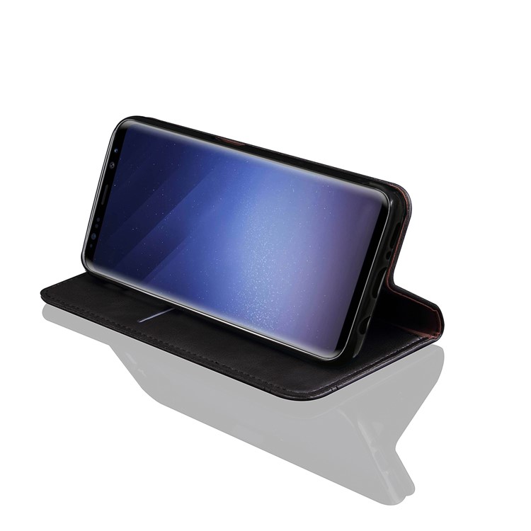 Auto-absorbed Retro Leather Wallet Stand Case for Samsung Galaxy S9 Plus G965 - Black-4
