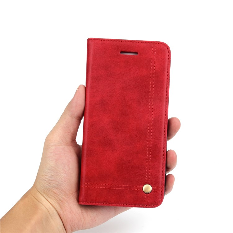 Auto-absorbed Retro Leather Wallet Phone Cover with Stand for Samsung Galaxy S9 Plus G965 - Red-10