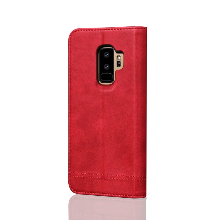 Auto-absorbed Retro Leather Wallet Phone Cover with Stand for Samsung Galaxy S9 Plus G965 - Red-2