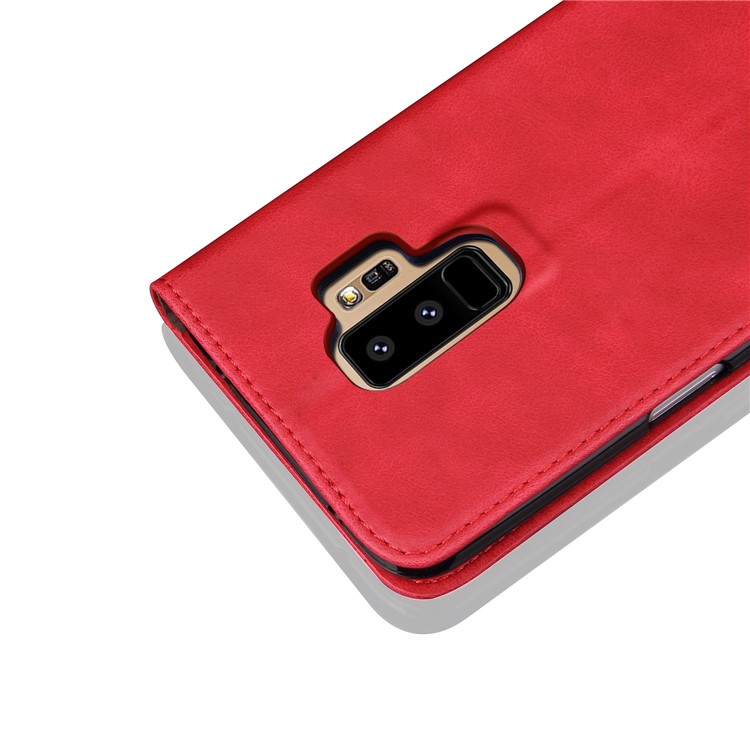 Auto-absorbed Retro Leather Wallet Phone Cover with Stand for Samsung Galaxy S9 Plus G965 - Red-3