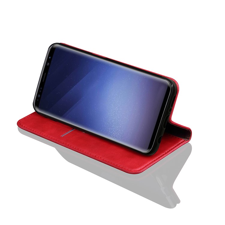 Auto-absorbed Retro Leather Wallet Phone Cover with Stand for Samsung Galaxy S9 Plus G965 - Red-5