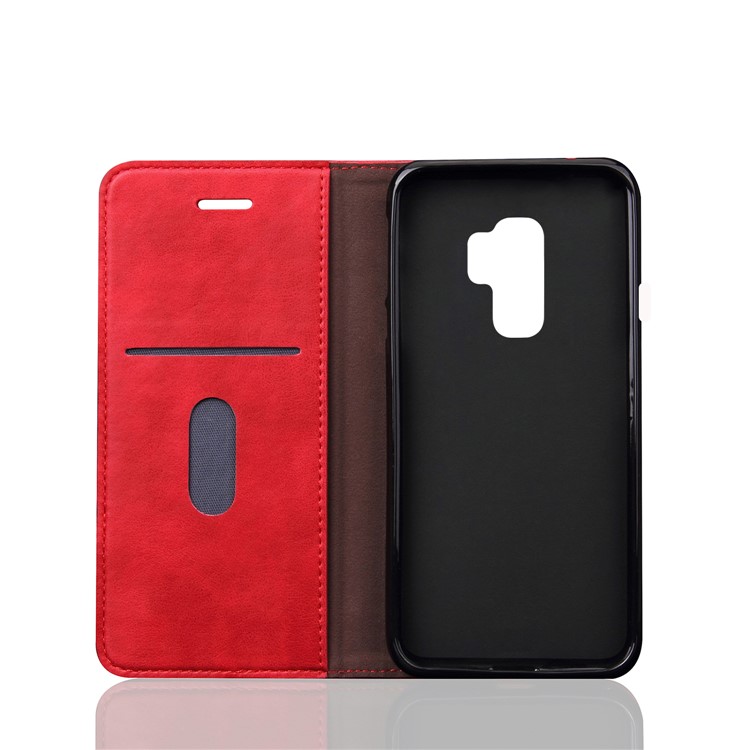 Auto-absorbed Retro Leather Wallet Phone Cover with Stand for Samsung Galaxy S9 Plus G965 - Red-7