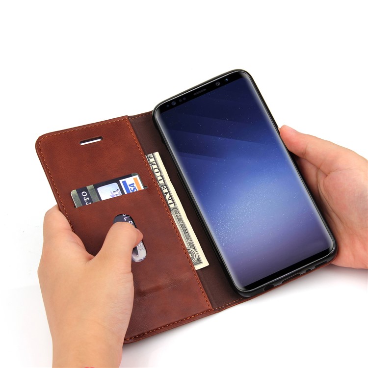 Crazy Horse Retro Leather Phone Cover with Card Slot for Samsung Galaxy S9 Plus G965 - Brown-9