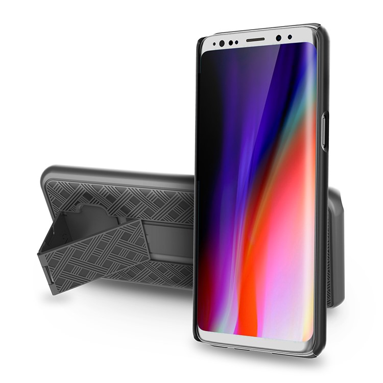 Woven Texture PC + TPU Swivel Belt Clip Holster Case for Samsung Galaxy S9 - Black-3
