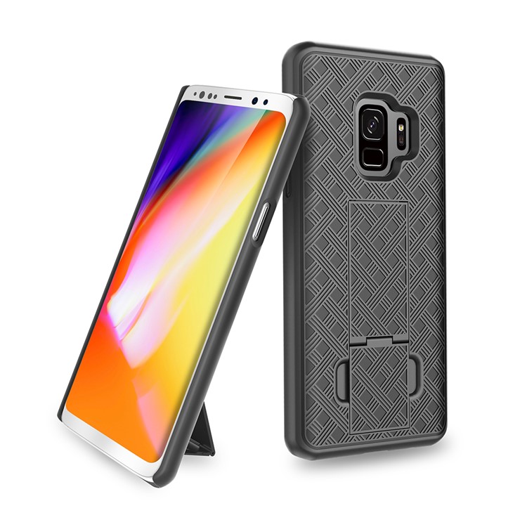 Woven Texture PC + TPU Swivel Belt Clip Holster Case for Samsung Galaxy S9 - Black-4