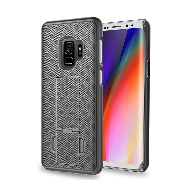 Woven Texture PC + TPU Swivel Belt Clip Holster Case for Samsung Galaxy S9 - Black-5