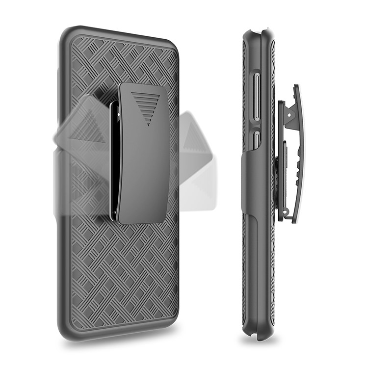 Woven Texture PC + TPU Swivel Belt Clip Holster Case for Samsung Galaxy S9 - Black-6