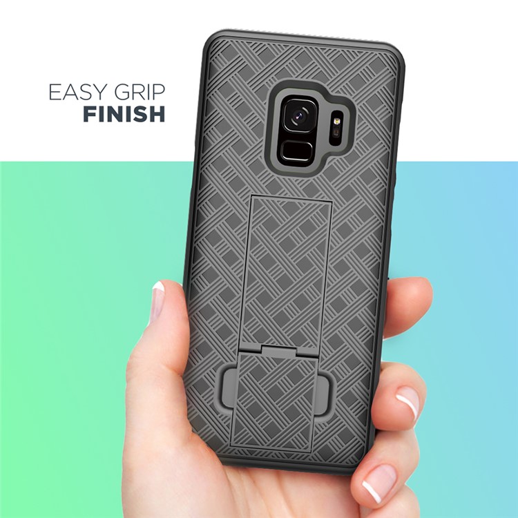 Woven Texture PC + TPU Swivel Belt Clip Holster Case for Samsung Galaxy S9 - Black-7