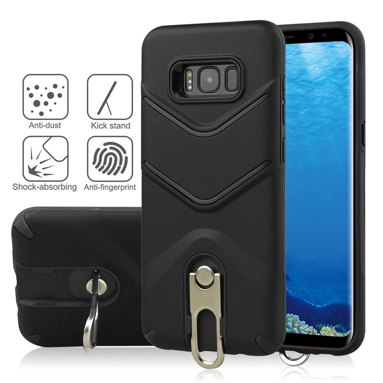 ANGIBABE Matte TPU PC Hybrid Case with Metal Kickstand for Samsung Galaxy S8 Plus G955 - Black-1