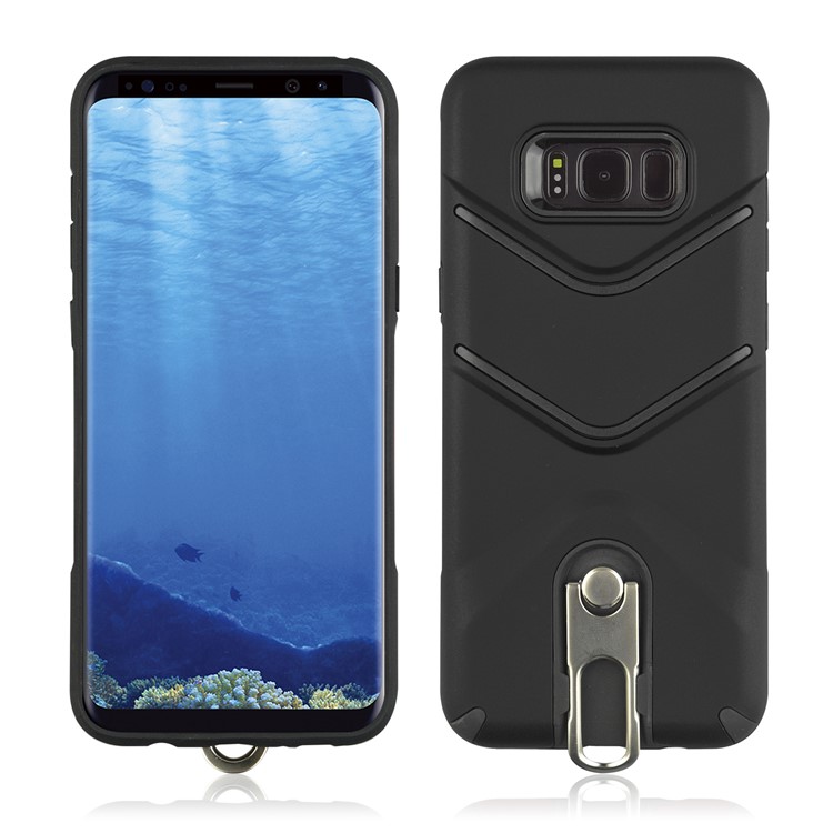 ANGIBABE Matte TPU PC Hybrid Case with Metal Kickstand for Samsung Galaxy S8 Plus G955 - Black-2