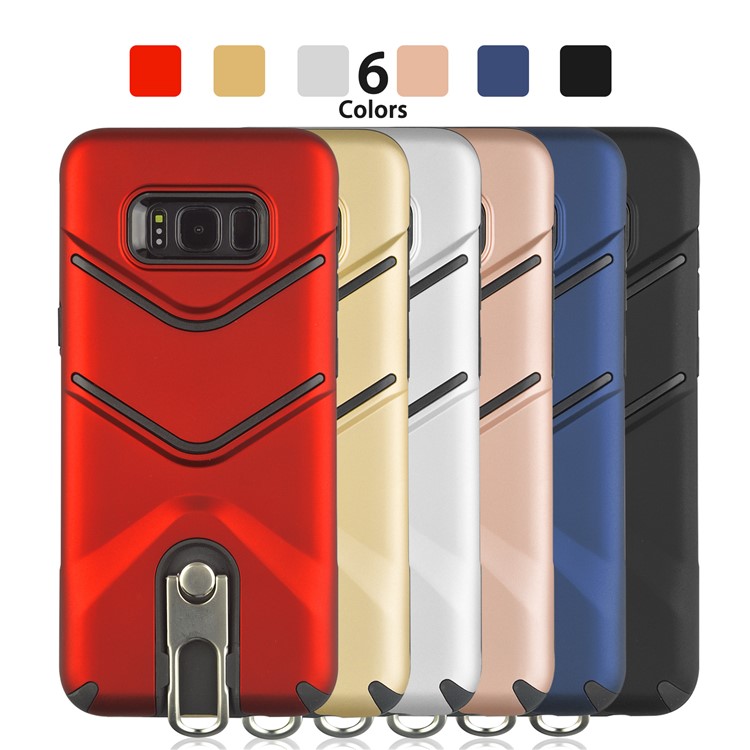 ANGIBABE Matte TPU PC Hybrid Case with Metal Kickstand for Samsung Galaxy S8 Plus G955 - Black-8