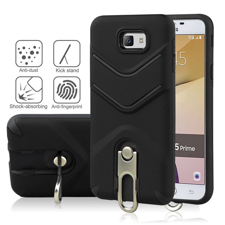 ANGIBABE Slim TPU Matte PC Hybrid Case with Metal Kickstand for Samsung Galaxy J5 Prime - Black-1