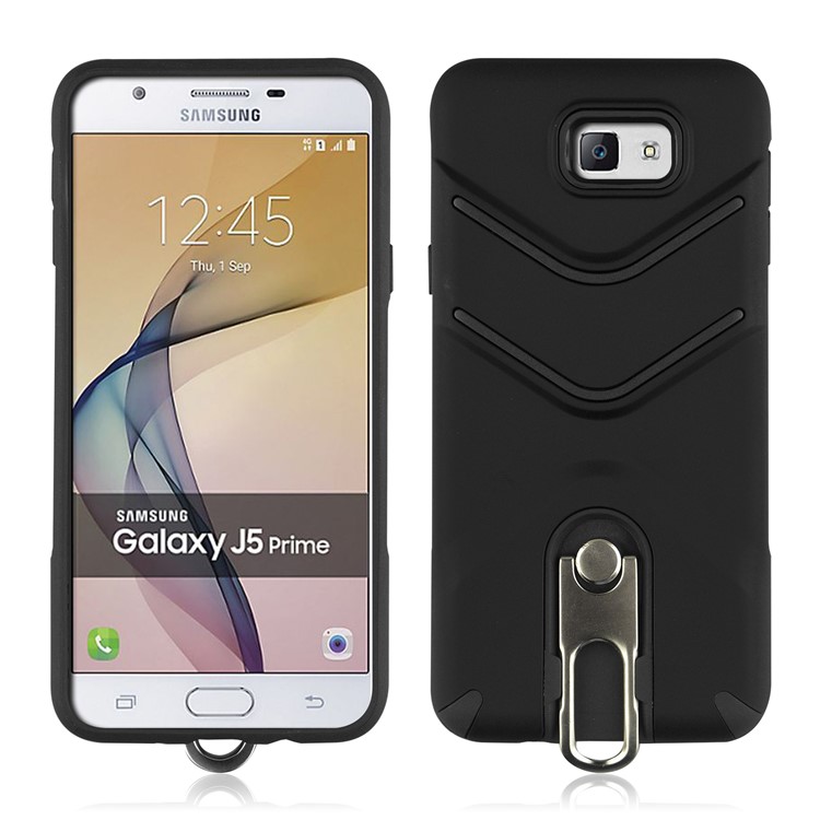 ANGIBABE Slim TPU Matte PC Hybrid Case with Metal Kickstand for Samsung Galaxy J5 Prime - Black-2