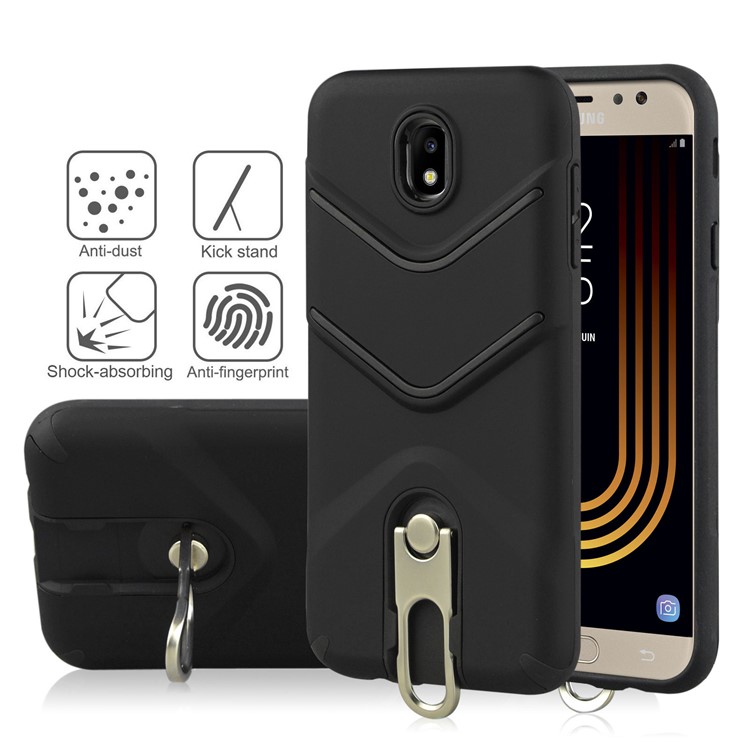 ANGIBABE Slim TPU Matte PC Hybrid Case with Metal Kickstand for Samsung Galaxy J7 (2017) EU Version / J7 Pro (2017) - Black-1