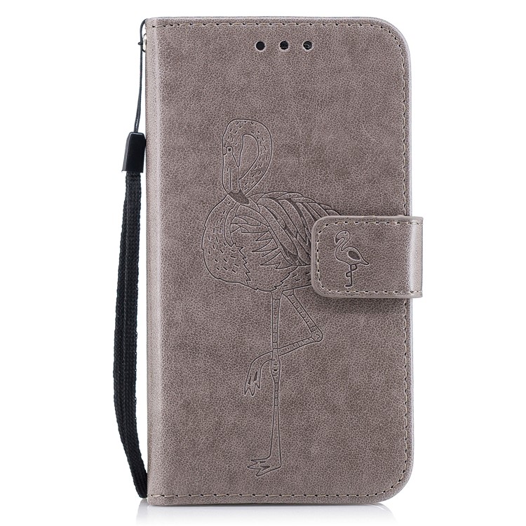 Imprinted Flamingo Stand Leather Wallet Phone Case for Samsung Galaxy S7 - Grey-1