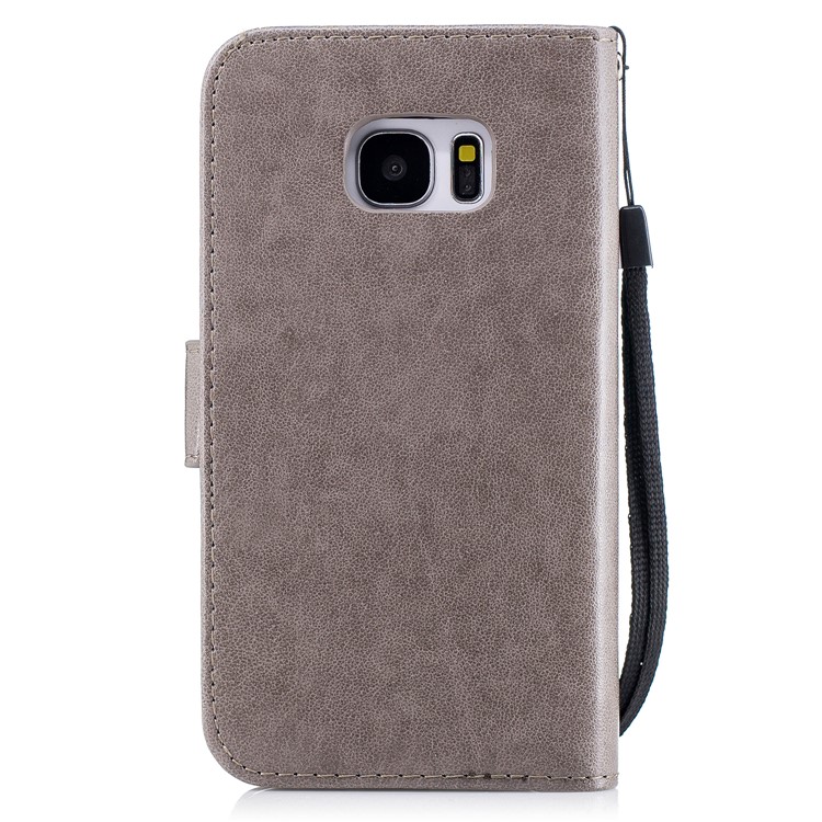Imprinted Flamingo Stand Leather Wallet Phone Case for Samsung Galaxy S7 - Grey-2