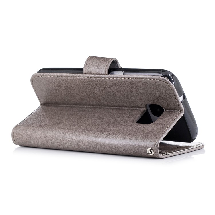 Imprinted Flamingo Stand Leather Wallet Phone Case for Samsung Galaxy S7 - Grey-3