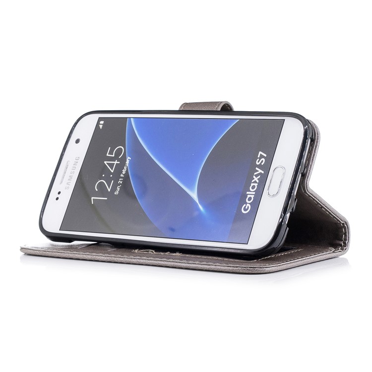 Imprinted Flamingo Stand Leather Wallet Phone Case for Samsung Galaxy S7 - Grey-4