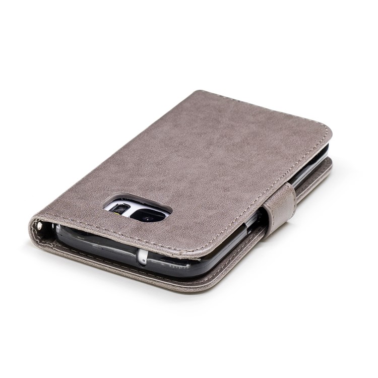 Imprinted Flamingo Stand Leather Wallet Phone Case for Samsung Galaxy S7 - Grey-6
