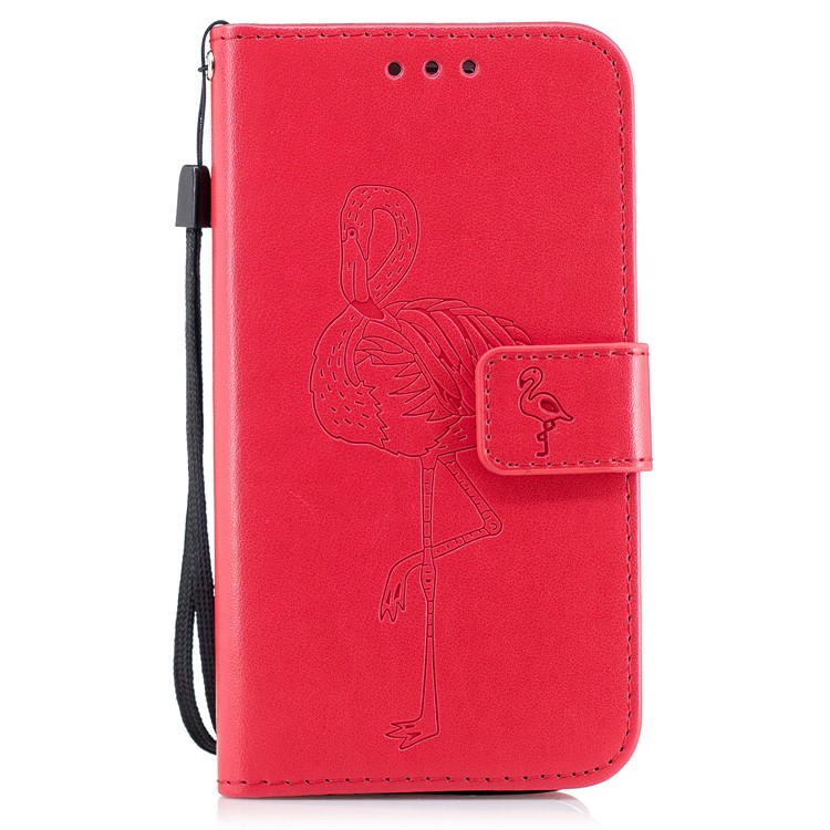 Imprinted Flamingo Stand Wallet Leather Phone Cover for Samsung Galaxy S7 - Red-1