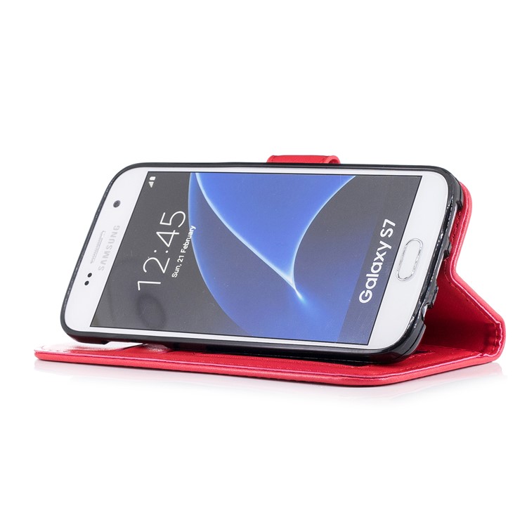 Imprinted Flamingo Stand Wallet Leather Phone Cover for Samsung Galaxy S7 - Red-4