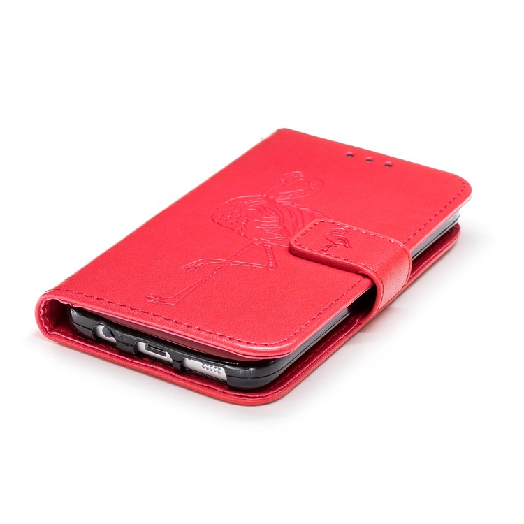 Imprinted Flamingo Stand Wallet Leather Phone Cover for Samsung Galaxy S7 - Red-5