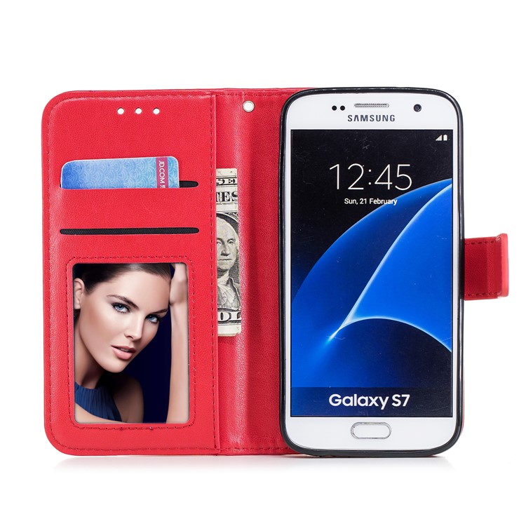 Imprinted Flamingo Stand Wallet Leather Phone Cover for Samsung Galaxy S7 - Red-7