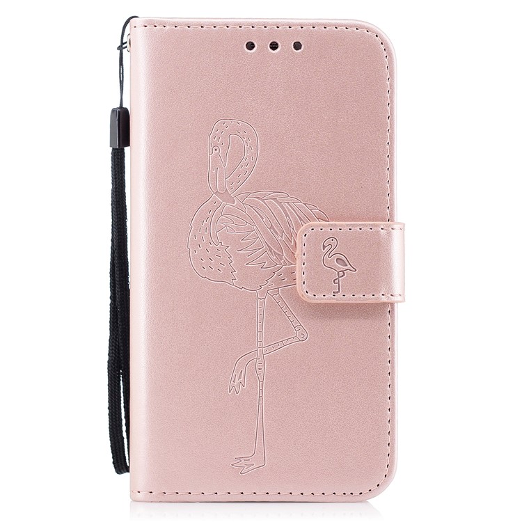 Imprinted Flamingo Card Holder Leather Phone Shell with Stand for Samsung Galaxy S7 - Rose Gold-1