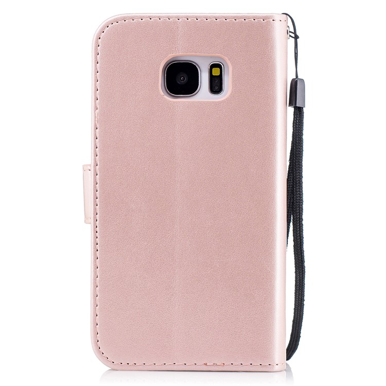 Imprinted Flamingo Card Holder Leather Phone Shell with Stand for Samsung Galaxy S7 - Rose Gold-2