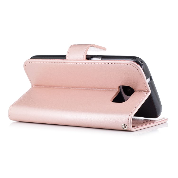 Imprinted Flamingo Card Holder Leather Phone Shell with Stand for Samsung Galaxy S7 - Rose Gold-3