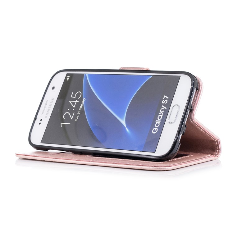 Imprinted Flamingo Card Holder Leather Phone Shell with Stand for Samsung Galaxy S7 - Rose Gold-4