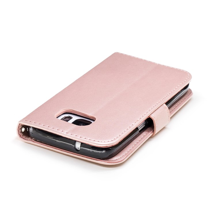 Imprinted Flamingo Card Holder Leather Phone Shell with Stand for Samsung Galaxy S7 - Rose Gold-6