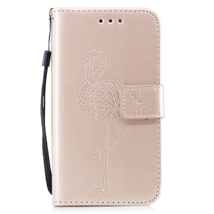 Imprinted Flamingo PU Leather Wallet Stand Mobile Phone Case for Samsung Galaxy S7 - Gold-1